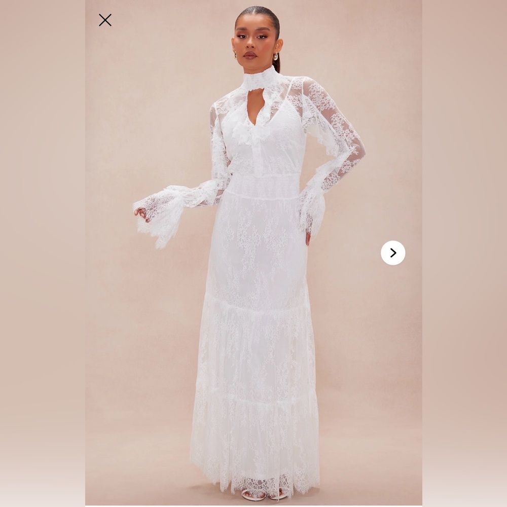 Fashion Nova White Lace Long Sleeve Dress